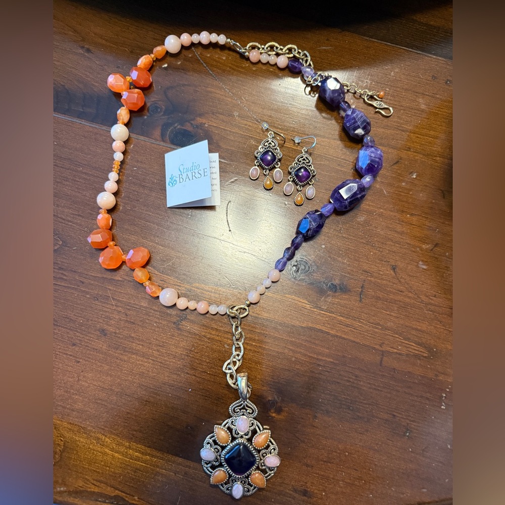 Studio Barse Orange and Purple Necklace Set